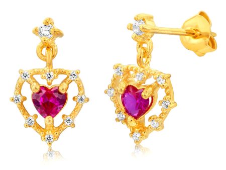 Gold Plated Sterling Silver Created Ruby Drop Earrings Supply