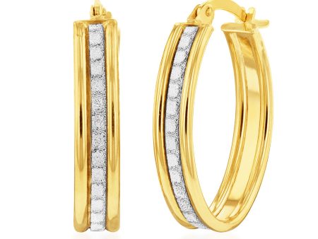 9ct Yellow Gold Silverfilled Stardust Oval Hoop Earrings Online Hot Sale