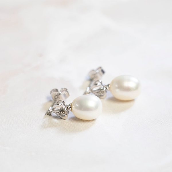 9ct White Gold Pearl and Diamond Earrings Online Hot Sale