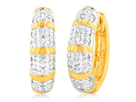 1 5 Carat Diamond Hoop Earrings in Gold Plated Silver For Sale