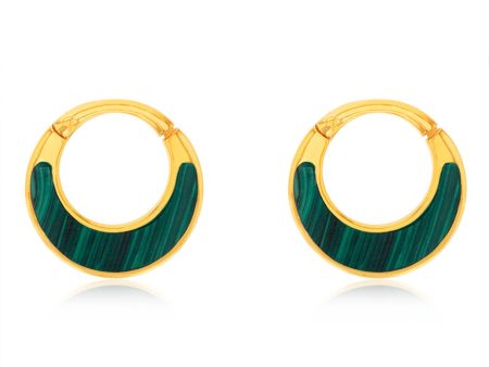 9ct Sterling Silver Gold Plated Fancy Natural Malachite Hoop Earrings Online Hot Sale