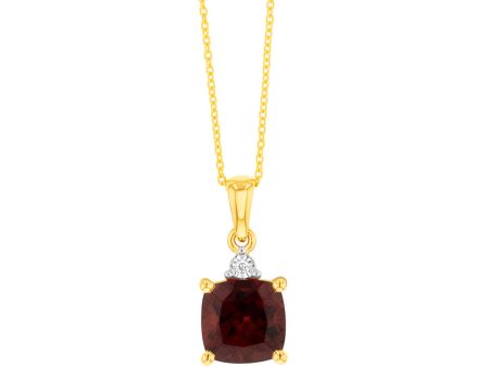 9ct Yellow Gold 1.85ct Garnet and Diamond Pendant on 45cm Chain Cheap