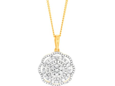 1 2 Carat Diamond Flower Pendant in 9ct Yellow Gold on Sale