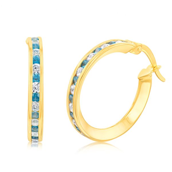 9ct Yellow Gold Silverfilled Blue Cubic Zirconia 15mm Hoop Earrings For Discount