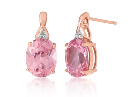 9ct Rose Gold Created Peach Sapphire & Diamond Studs Hot on Sale