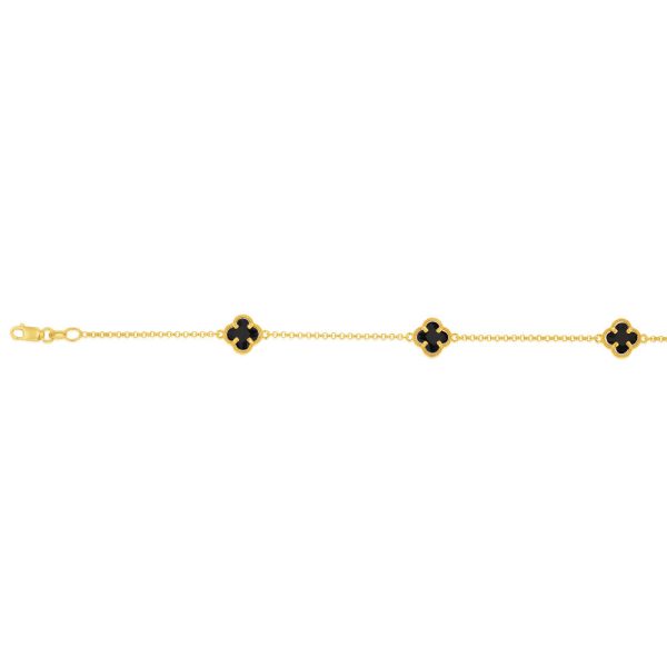 9ct Yellow Gold Silverfilled Black Flower 19cm Bracelet Hot on Sale