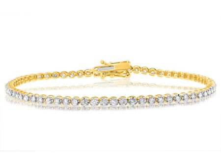 1 Carat Diamond Tennis Bracelet with 70 Brilliant Diamonds in 9ct Yellow Gold Fashion