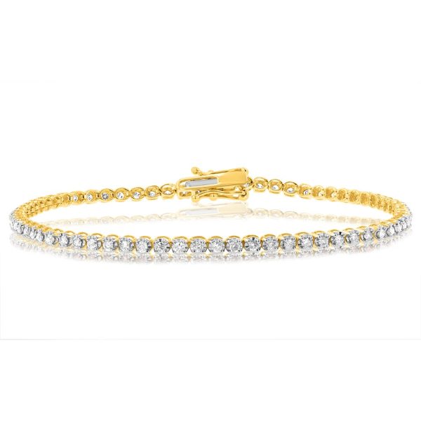 1 Carat Diamond Tennis Bracelet with 70 Brilliant Diamonds in 9ct Yellow Gold Fashion