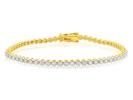 9ct Yellow Gold 1.5 Carat Natural Diamond 18cm Bracelet in Online Sale