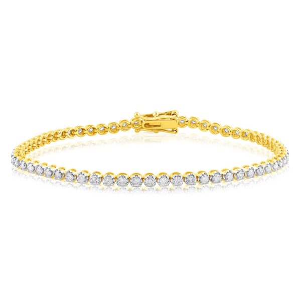 9ct Yellow Gold 1.5 Carat Natural Diamond 18cm Bracelet in Online Sale