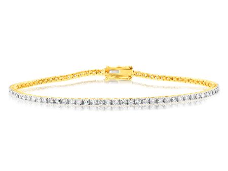 9ct Yellow Gold 2 Carat Diamond Tennis Bracelet with 82 Brilliant Diamonds on Sale