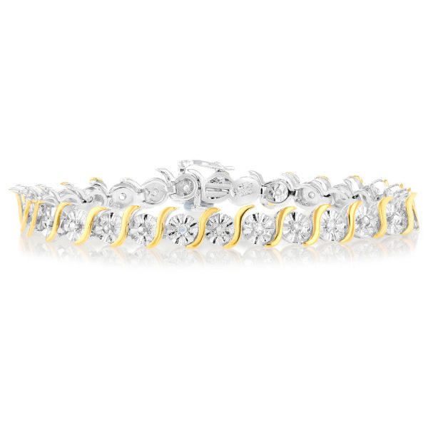 1 Carat Diamond Bracelet in Two Toned Sterling Silver Fashion