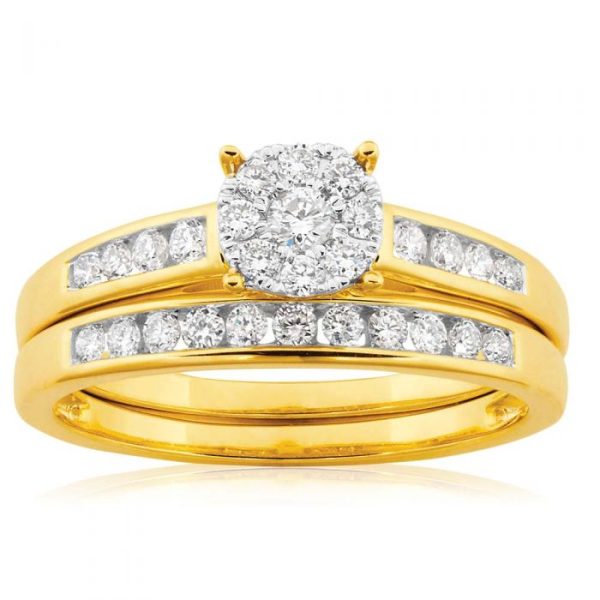 9ct Yellow Gold 2 Ring Bridal Set With 1 2 Carats Of Brilliant Cut Diamonds Fashion