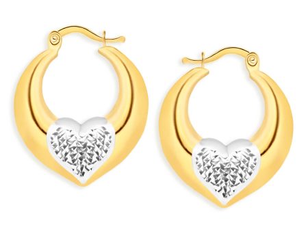 9ct Yellow Gold Silver Filled Heart Creole Hoop Earrings Discount