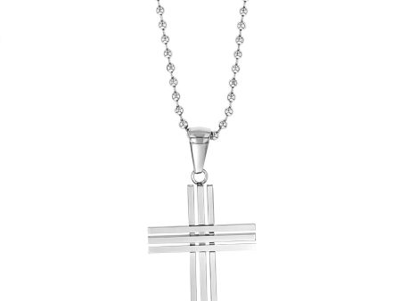 Stainless Steel Stripped Cross On 60.9cm Ball Chain Cheap