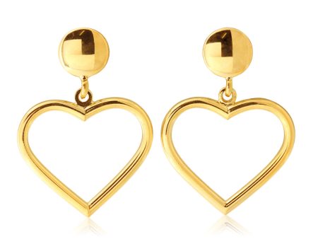 9ct Yellow Gold Silver Filled Heart Drop Earrings For Sale