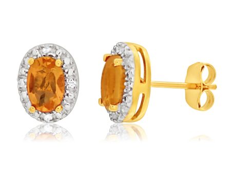 9ct Yellow Gold & White Gold Citrine + Diamond Stud Earrings Online