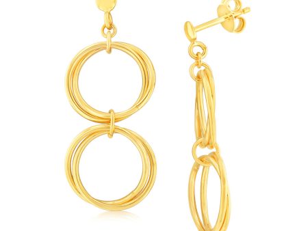 9ct Yellow Gold Silverfilled Twin Circle Drop Earrings Discount