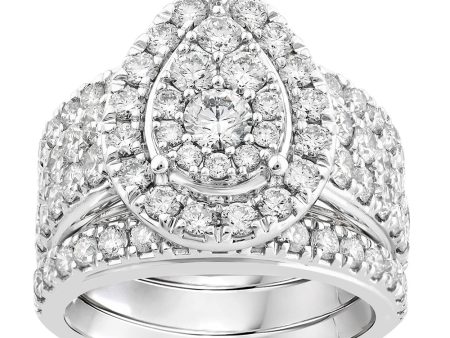 10ct White Gold Luminesce Lab Grown 3 Carats Diamond Rings Set Discount