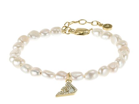 Emporio Armani Gold Plated Stainless Steel Sentimental Logo White Beads Bracelet Online Sale