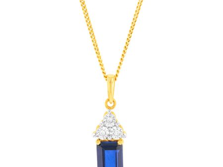 9ct Yellow Gold 7mm Created Sapphire And Diamond Pendant Cheap