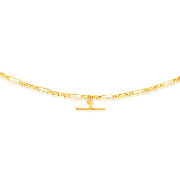 9ct Yellow Gold  T  Bar Pendant on 45cm Fancy Chain on Sale