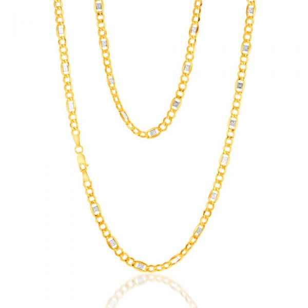 9ct White And Yellow Gold Silverfilled Figra Curb With Greek Link 55cm Two Tone Chain Supply