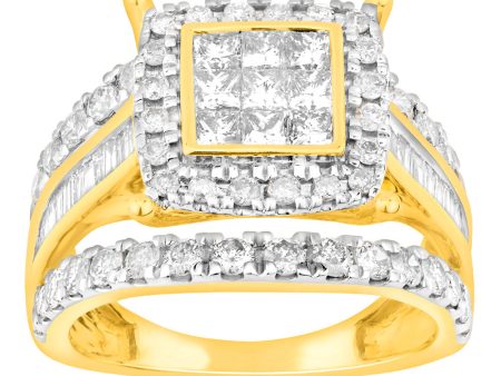 9ct Yellow Gold 2 Carat Diamond Cushion Shape Cluster Ring Online