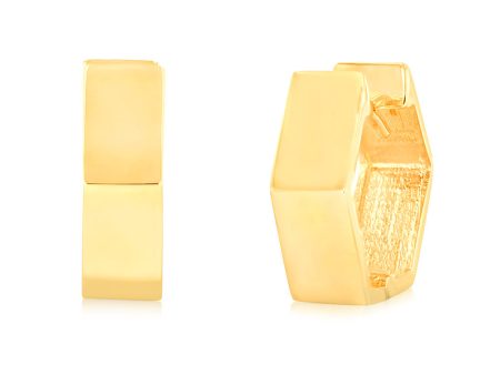 9ct Yellow Gold Broad Geometric Huggie 11.8mm Hoop Earrings Sale