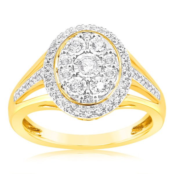 9ct Yellow Gold 1 10 Carat Diamond Ring set with 64 Round Brilliant Cut Diamonds Supply