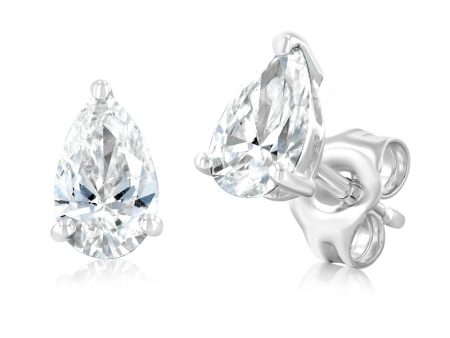 Luminesce Lab Grown Pear Shaped 1 Carat Diamond Stud Earrings in 14ct White Gold Online now