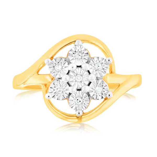 9ct Whitte & Yellow Gold Cross Over Diamond Ring Online