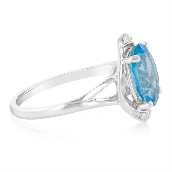 9ct White Gold Natural Blue Topaz And Diamond Ring Online