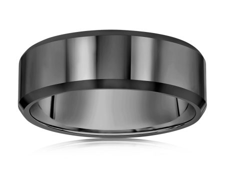 Polished Silver And Black 8mm Tungsten Ring For Sale