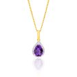 9ct Yellow Gold  Amethyst And Diamond Pear Pendant For Sale