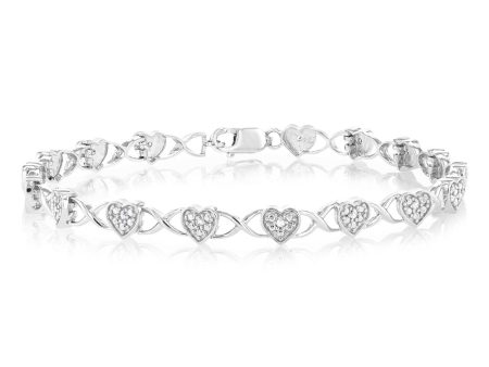 10 Point Diamond Fancy Heart 18cm Bracelet in Sterling Silver Cheap