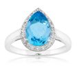 9ct White Gold Blue Topaz & Diamond Dress Ring Online Sale