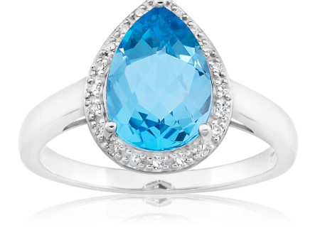 9ct White Gold Blue Topaz & Diamond Dress Ring Online Sale