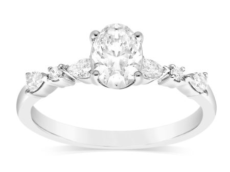 Luminesce Lab Grown 14ct White Gold 1 Carat Diamond Solitaire Fancy Ring with 0.70 Carat Central Oval Diamond Sale