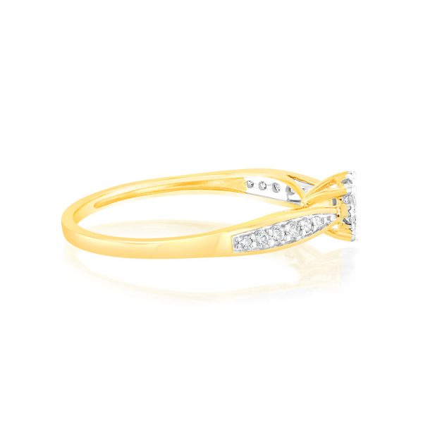 9ct Yellow Gold 1 4 Carat Diamond Halo Solitaire Ring with Diamond 12 Side Diamonds Fashion