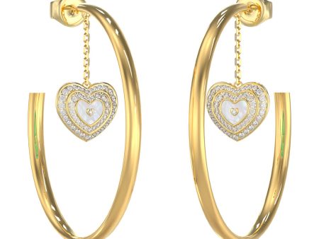 Guess Gold Plated Stainless Steel 50mm Mother Of pearl And Crystals Hoop Earrings For Discount