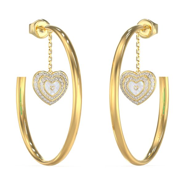 Guess Gold Plated Stainless Steel 50mm Mother Of pearl And Crystals Hoop Earrings For Discount