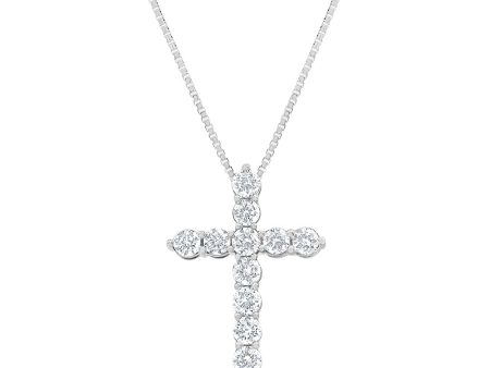 14ct White Gold 1.90 Carat Diamond Cross Pendant with Round Brilliant Cut Diamond on 45cm Chain Supply