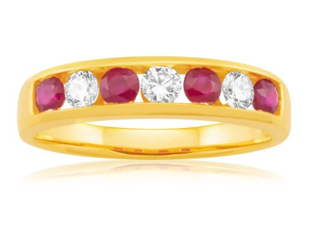 18ct Yellow Gold Natural Ruby and Diamond 0.25ct Ring Online Sale