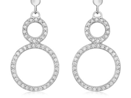 9ct White Gold Zirconia Double Circle Drop Earrings Online Hot Sale