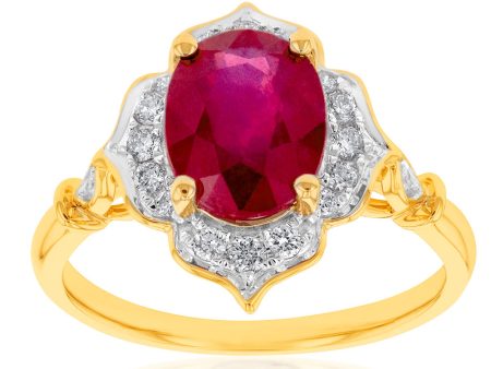 9ct Yellow Gold 2.70ct Natural Enhanced Ruby and Diamond Ring For Cheap