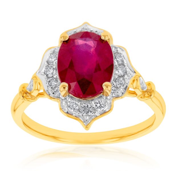 9ct Yellow Gold 2.70ct Natural Enhanced Ruby and Diamond Ring For Cheap