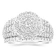 14ct White Gold 1.95 Carat Diamond Halo Bridal 3 Ring set with Brilliant Cut Diamonds For Discount