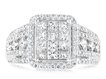 14ct White Gold 1.4 Carat Diamond Ring with Princess and Brilliant Cut Diamonds Hot on Sale