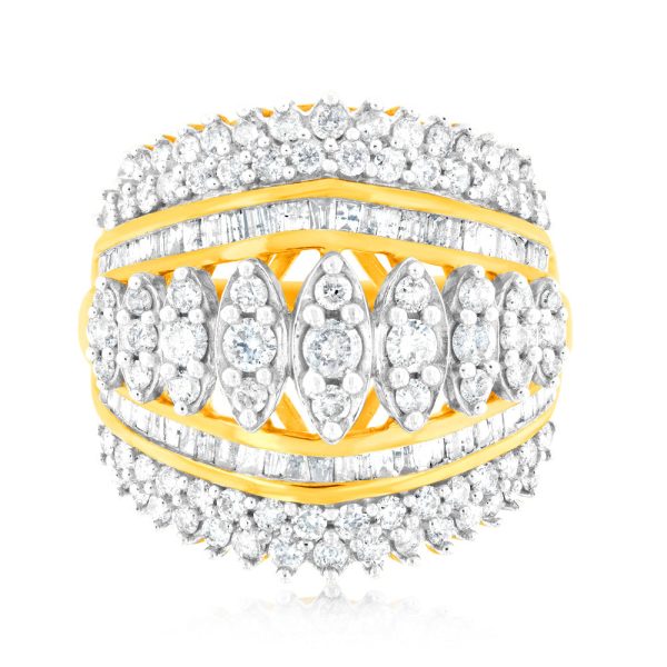 10ct Yellow Gold 2 Carat Diamond Ring with Taper and Round Brilliant Cut Diamonds Online